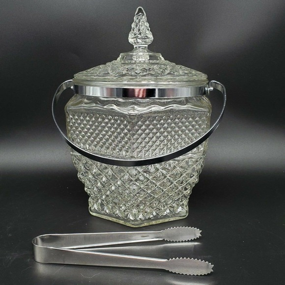 Anchor Hocking Barware Wexford Ice Bucket w Lid & Tongs - Picture 1 of 9